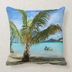 Palm tree and overwater resort throw pillow