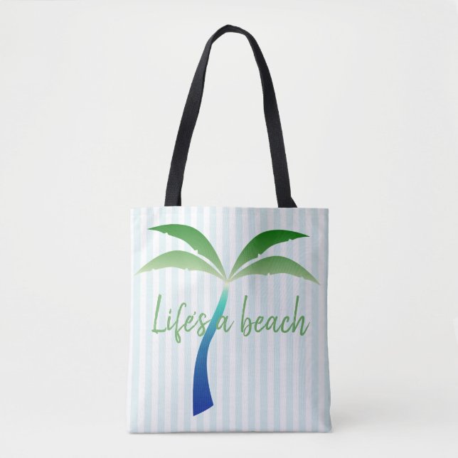 Palm Tree and Stripes Beach Tote Bag (Front)