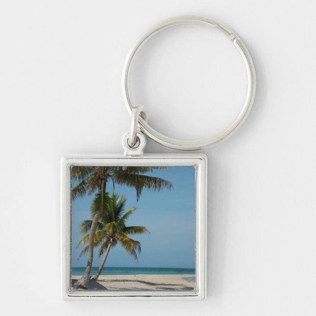 Palm tree and white sand beach keychain (Front)