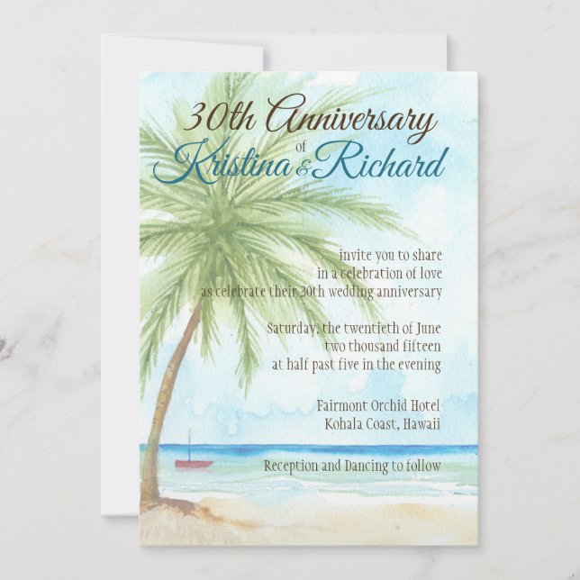 Palm tree Anniversary Invitation (Front)