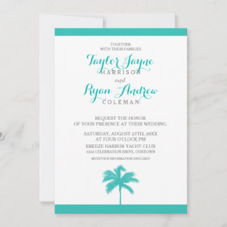 Palm Tree Aqua Grey Wedding Invitation