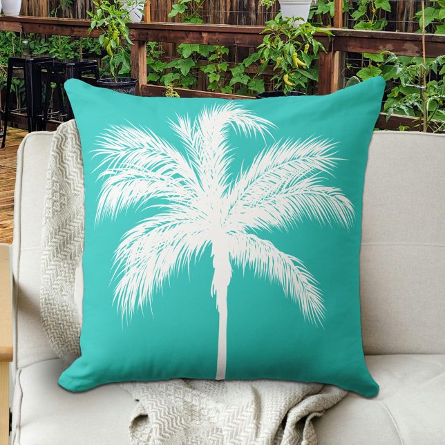 Palm Tree Aqua Throw Pillow (Creator Uploaded)