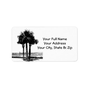 Palm Tree at Beach in black, white address labels