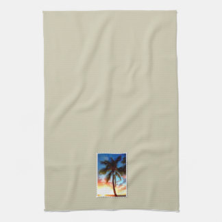 Palm Tree at Sunset Stamp on Cream Kitchen Towel