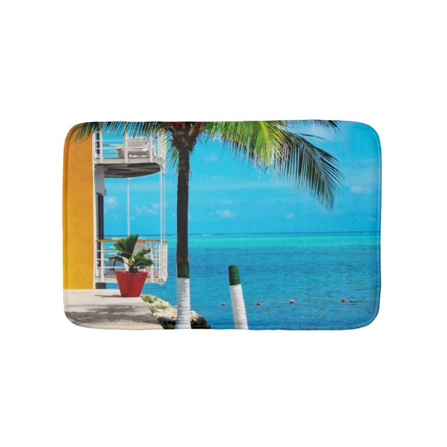 Palm Tree At The Front Yard Of A House By The Sea Bath Mat (Front)