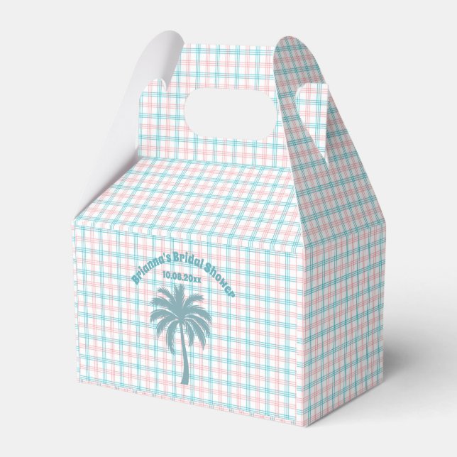 Palm Tree Azure Pink Chequered Bridal Shower Favor Box (Front Side)