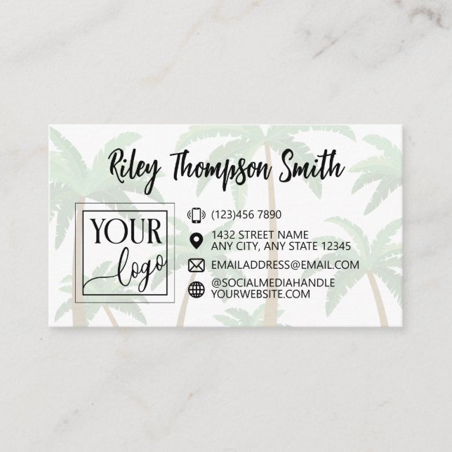 Palm Tree Background Add Logo & Photo Business Card (Front)
