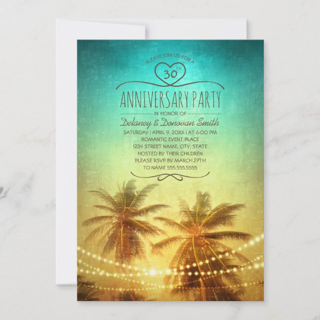 Palm Tree Beach 30th Wedding Anniversary Party Invitation (Front)