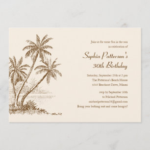 Palm Tree Beach Birthday Party Invitations