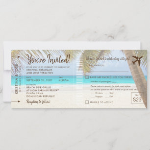 Palm Tree Beach Boarding Pass Faire-part de mariag