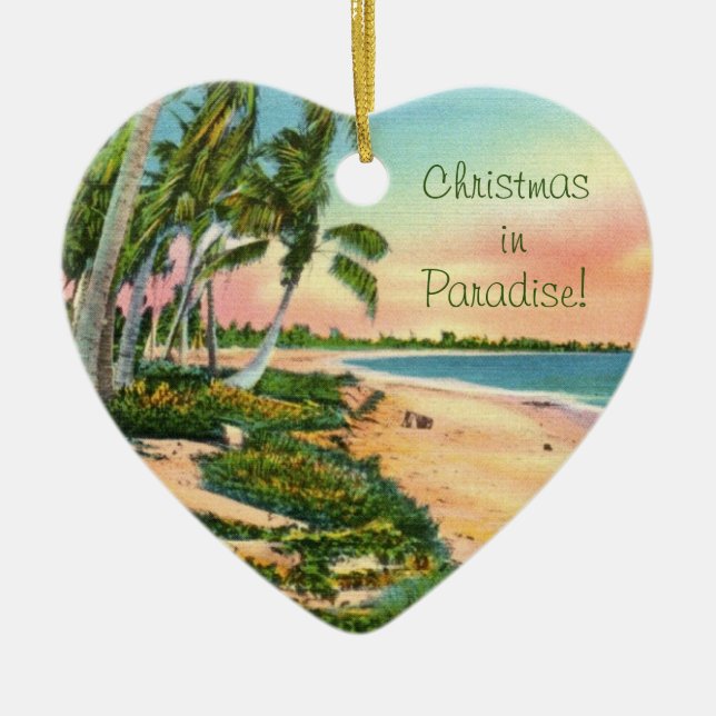 Palm Tree Beach Ceramic Ornament (Front)