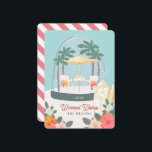 Palm Tree Beach Chairs Snow Globe Christmas Holiday Card<br><div class="desc">This cute Christmas holiday card features a snow globe with beach chairs,  umbrella,  cocktails and palm trees. The reverse side features a white background with pink diagonal stripes. Personalize it for your needs. You can find matching products at my store.</div>
