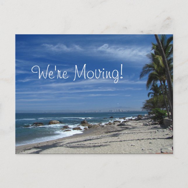 Palm Tree Beach; Change of Address Announcement Postcard (Front)