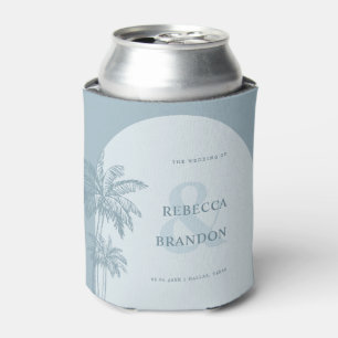 Palm Tree Beach Dusty Blue Nautical Wedding Favour Can Cooler