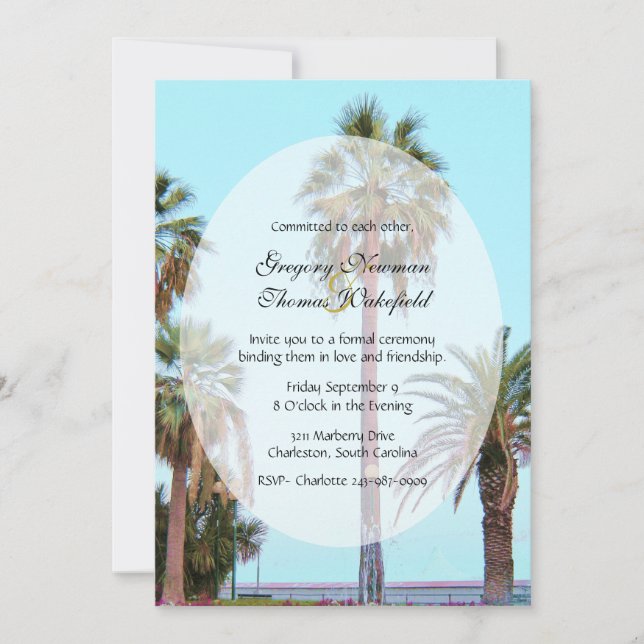 Palm Tree Beach Engagement Cérémonie Invitation (Devant)