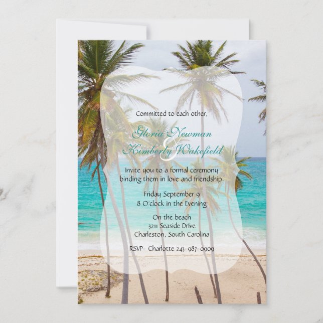Palm Tree Beach Engagement Cérémonie Invitation (Devant)