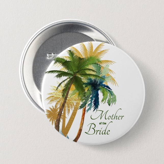 Palm Tree Beach Mother of the Bride Button (Front & Back)