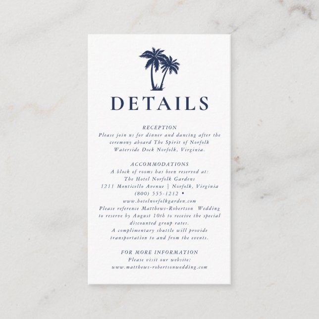 Palm Tree Beach Nautical Navy Details Enclosure  (Front)