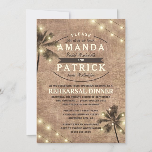 Palm Tree Beach Rehearsal Dinner Invitations (Front)