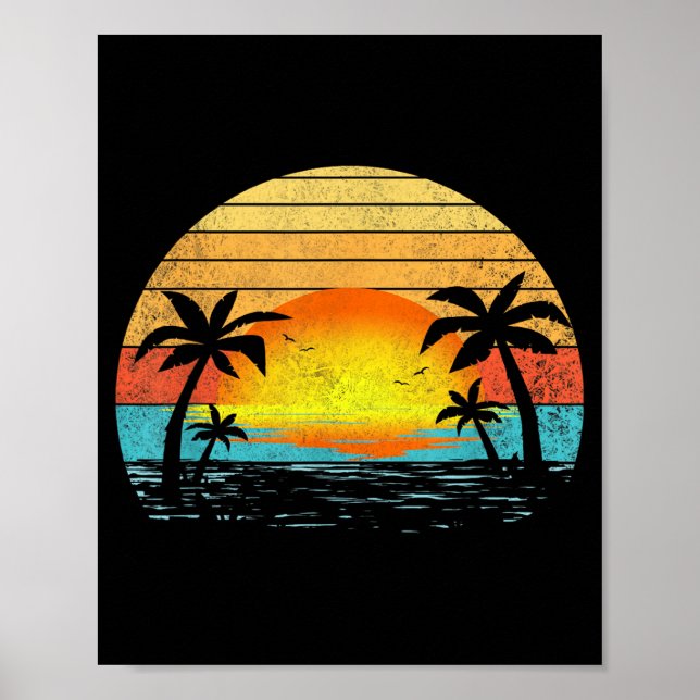 Palm Tree Beach Retro 70s 80s Sunset Tropical Poster (Front)