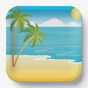 Palm Tree Beach Scene Paper Plate