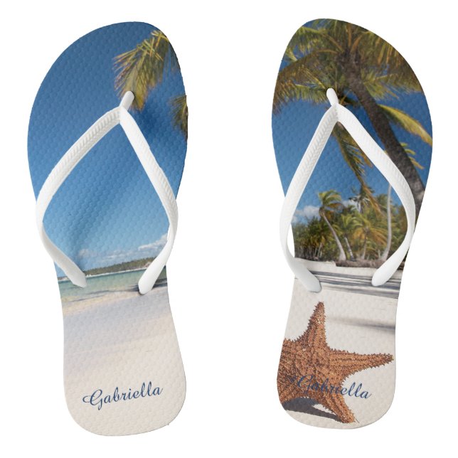 Palm Tree Beach Scene Personalized Flip Flops (Footbed)