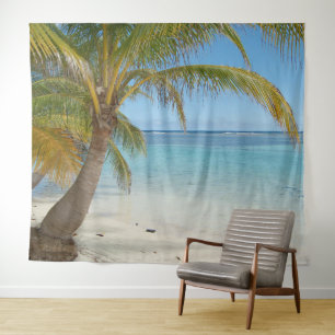 Palm Tree Beach Scenic Ocean Landscape Backdrop Tapestry
