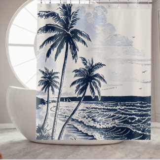 Palm Tree Beach Shower Curtain Bathroom Decor