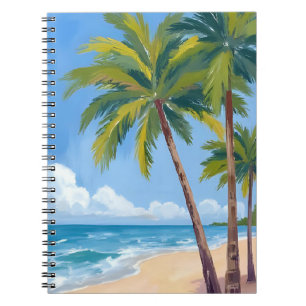Palm Tree Beach   Tropical Watercolor Blue Painted Notebook