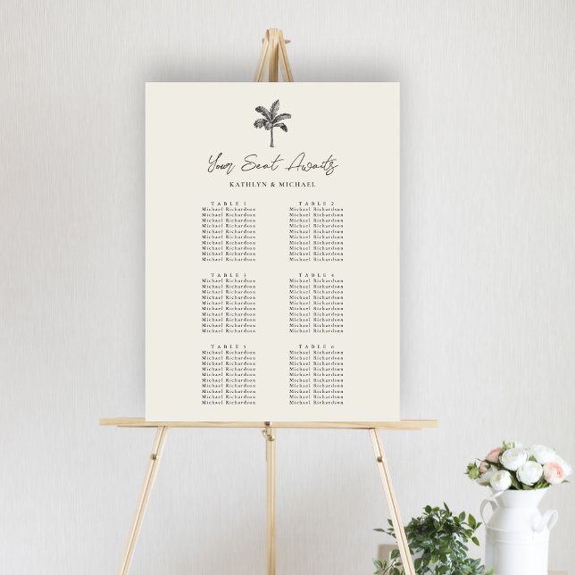 Palm Tree Beach Wedding 6 Table Seating Chart (Creator Uploaded)
