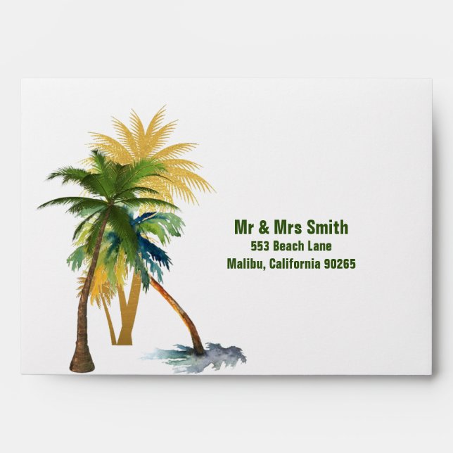 Palm Tree Beach Wedding Envelope (Front)