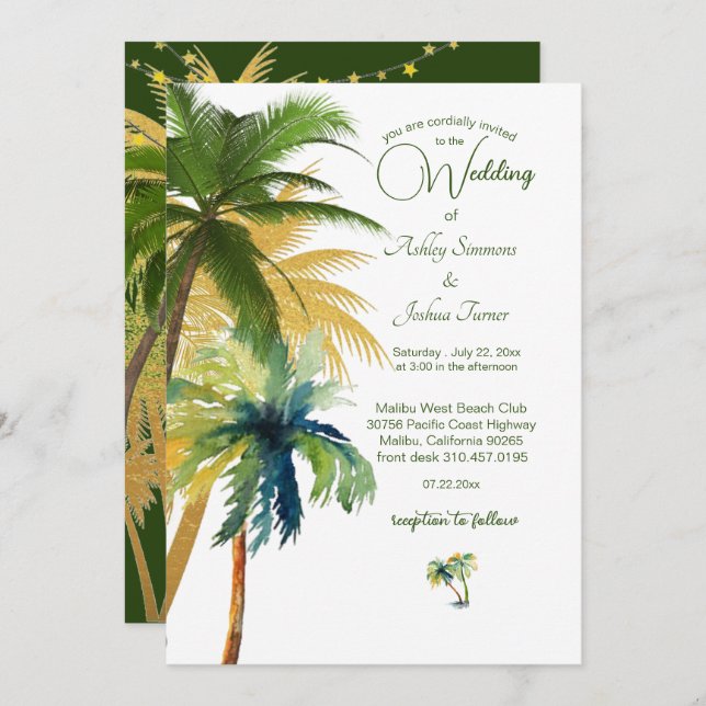 Palm Tree Beach Wedding  Invitation (Front/Back)