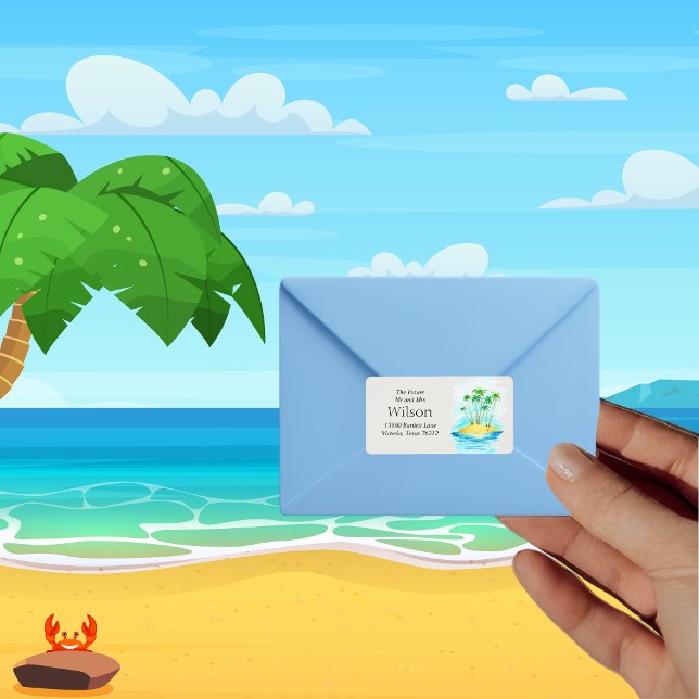 Palm Tree Beach wedding invitation return address Label (Creator Uploaded)