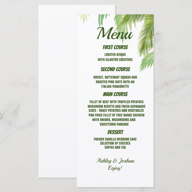 Palm Tree Beach Wedding Menu (Front/Back)