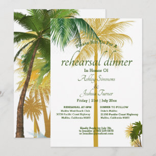 Palm Tree Beach Wedding Rehearsal Dinner Card