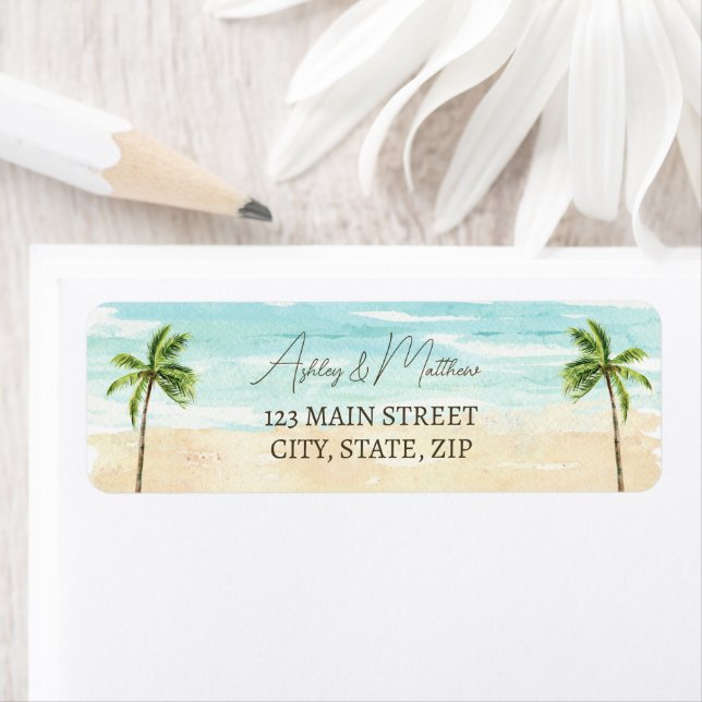 Palm Tree Beach Wedding Return Labels (Insitu)