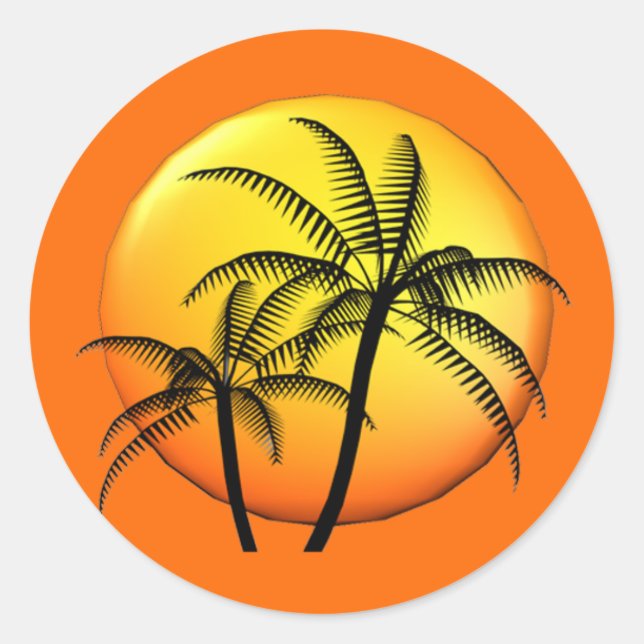 Palm Tree Beach Wedding Tropical Theme Envelope Classic Round Sticker (Front)