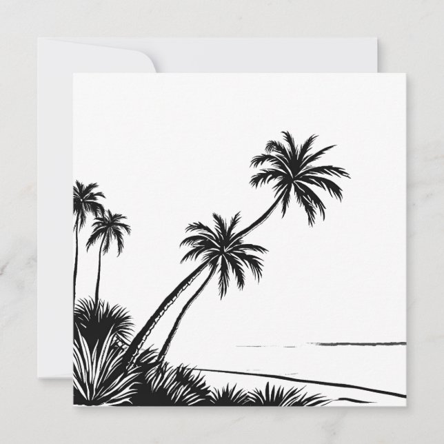 Palm Tree Black & White Beach Coastal Card (Front)