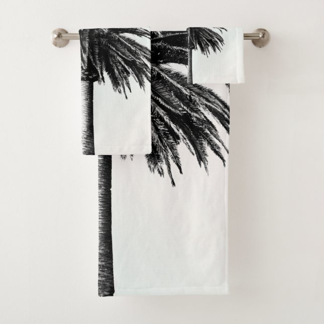 Palm Tree Black White Modern Blue Sky Bath Towel Set (Insitu)