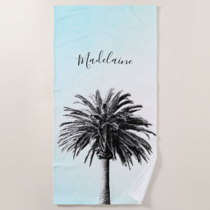 Palm Tree Black White Modern Blue Sky Personal Beach Towel