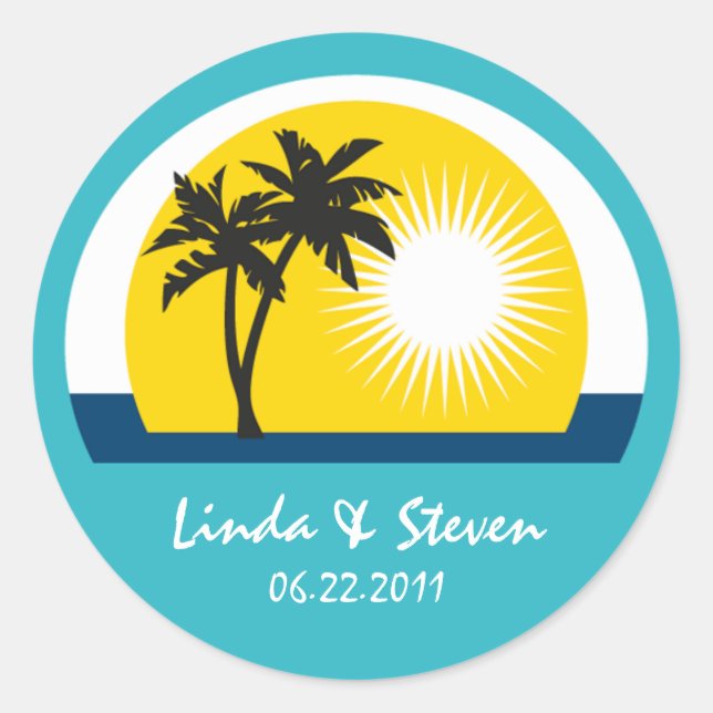 Palm Tree Blue Custom Labels for Wedding (Front)