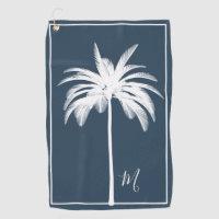 Palm Tree Blue White Tropical Elegant Monogram   