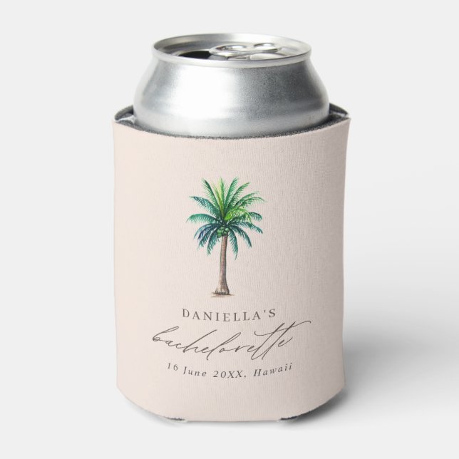 Palm Tree Blush Bachelorette Party Can Cooler (Can Front)
