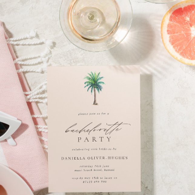 Palm Tree Blush Bachelorette Party Invitation (Creator Uploaded)
