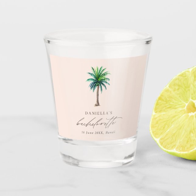 Palm Tree Blush Bachelorette Party Shot Glass (Front)