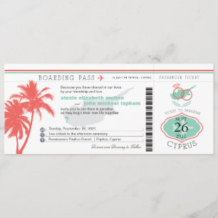 Palm Tree Boarding Pass to Cyprus Wedding Invitation