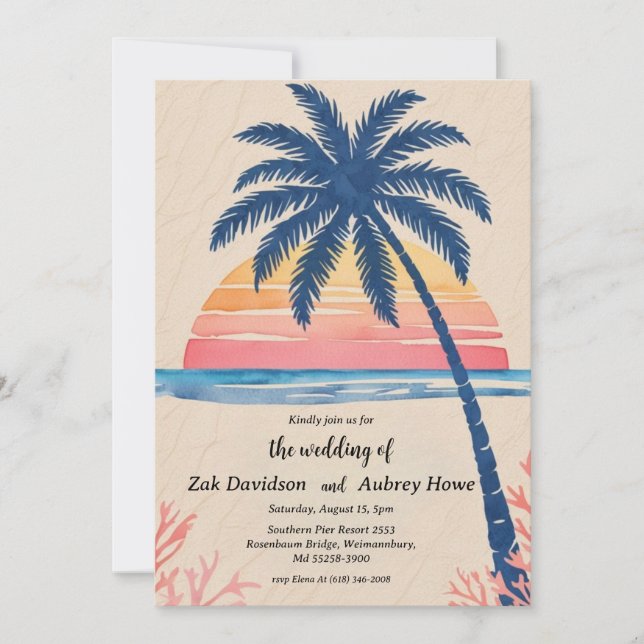 palm tree boho beach wedding invitations (Front)