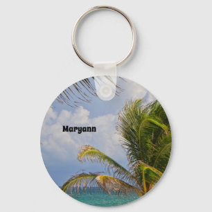 Palm Tree Breeze with Name Keychain