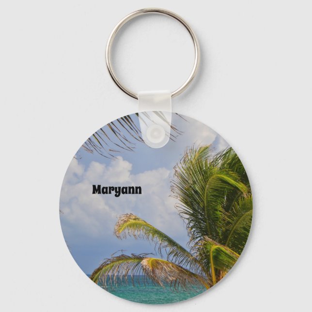 Palm Tree Breeze with Name Keychain (Front)