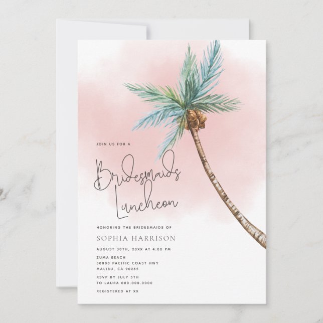 Palm Tree Bridesmaitres déjeuner Invitation (Devant)